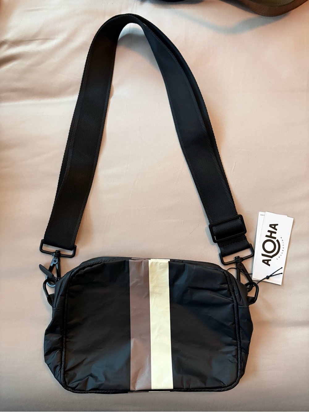 ALOHA Le Tour Crossbody Bag with Taupe and Cream Stripe